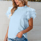 Ruffled Eyelet Round Neck Cap Sleeve Blouse