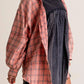 Exposed Seam Plaid Collared Neck Long Sleeve Shirt