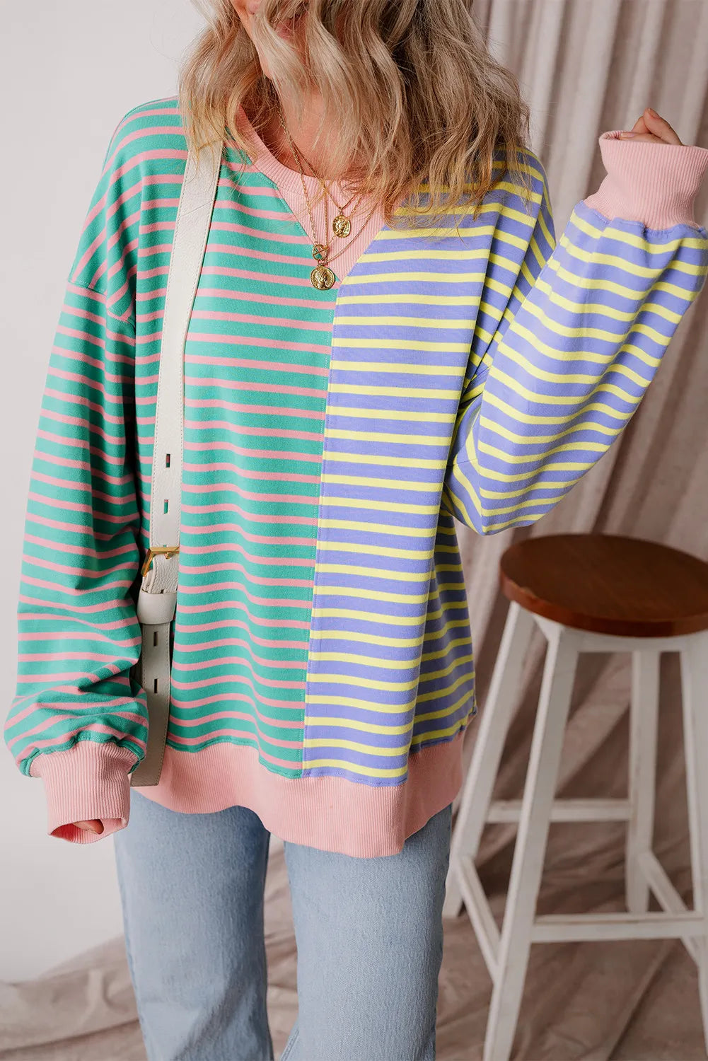 Contrast Striped Long Sleeve Sweatshirt