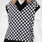 Full Size Checkered V-Neck Cap Sleeve Sweater