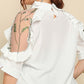 Plus Size Embroidered Ruffle Trim Collared Half Sleeve Blouse