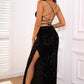 Sequin Backless Split Maxi Dress