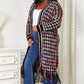 Full Size Multicolored Open Front Fringe Hem Cardigan