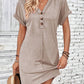 Quarter Button V-Neck Short Sleeve Dress