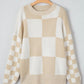 Checkered Round Neck Drop Shoulder Sweater