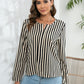 Striped Long Sleeve Notched Blouse