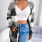 Striped Rib-Knit Open Front Longline Cardigan