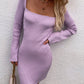 Tie Back Square Neck Long Sleeve Sweater Dress