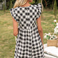 Plaid Butterfly Sleeve Deep V Dress