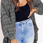 Exposed Seam Plaid Collared Neck Long Sleeve Shirt