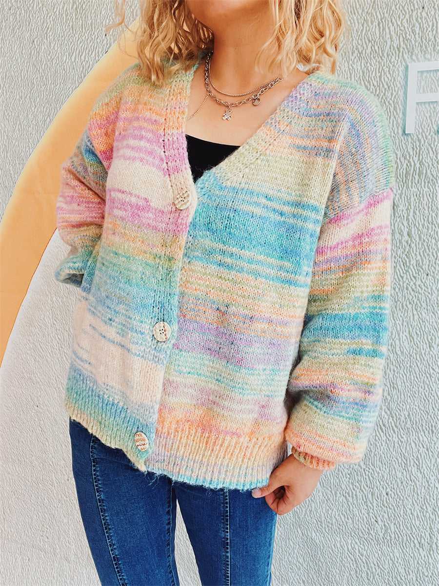 Multi-color Button Up Long Sleeve Cardigan