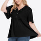 Plus Size Buttoned V-Neck Frill Trim Babydoll Blouse