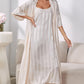 Striped Flounce Sleeve Open Front Robe and Cami Dress Set