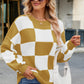 Checkered Round Neck Long Sleeve Sweater