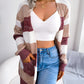 Striped Rib-Knit Open Front Longline Cardigan