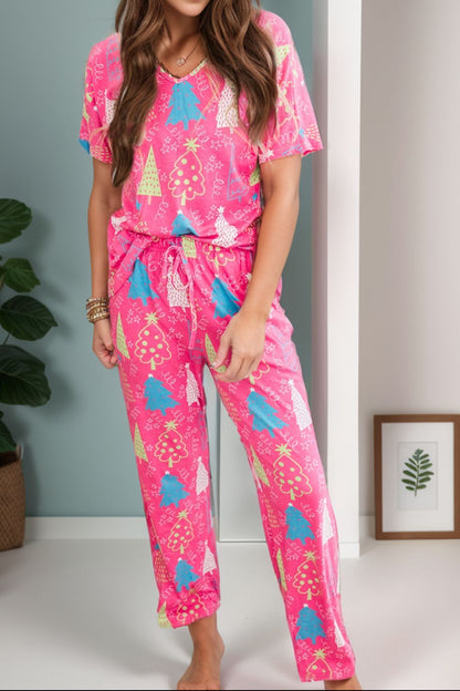 Hot Pink Christmas Tree Pajama/Lounge Set