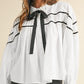 Ribbon Bowtie Collared Neck Flounce Sleeve Shirt