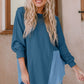 Contrast Texture Round Neck Long Sleeve Blouse