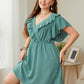 Plus Size Swiss Dot Ruffled Surplice Flutter Sleeve Mini Dress