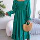 Smocked Square Neck Flounce Sleeve Dress