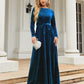 Tie Front Round Neck Long Sleeve Maxi Dress