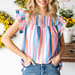 Multicolored Stripe Flutter Sleeve Blouse