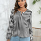 Striped Long Sleeve Notched Blouse