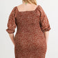 Zenobia Plus Size Smocked Printed Square Neck Mini Dress