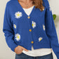 Flower Button Front Dropped Shoulder Cardigan