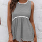 Striped Lace Trim Round Neck Tank