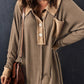 Waffle Knit Buttoned Long Sleeve Top with Breast Pocket