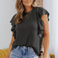 Ribbed Ruffle Trim Round Neck Top