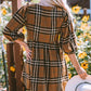 Plaid V-Neck Balloon Sleeve Dress