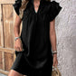 Ruffled Notched Cap Sleeve Mini Dress