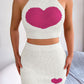 Heart Contrast Ribbed Sleeveless Knit Top & Skirt Set