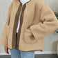 Contrast Button Up Sherpa Jacket with Pockets