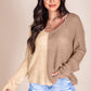 Contrast Color V-Neck Long Sleeve Pullover Sweater