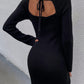 Tie Back Square Neck Long Sleeve Sweater Dress