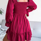 Smocked Flounce Sleeve Square Neck Dress