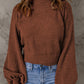 Ribbed Trim Balloon Sleeve Sweater