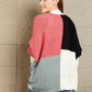 Woven Right Color Block Cable-Knit Batwing Sleeve Cardigan