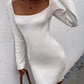 Tie Back Square Neck Long Sleeve Sweater Dress