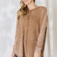 Zenana Oversized Washed Waffle Long Sleeve Top